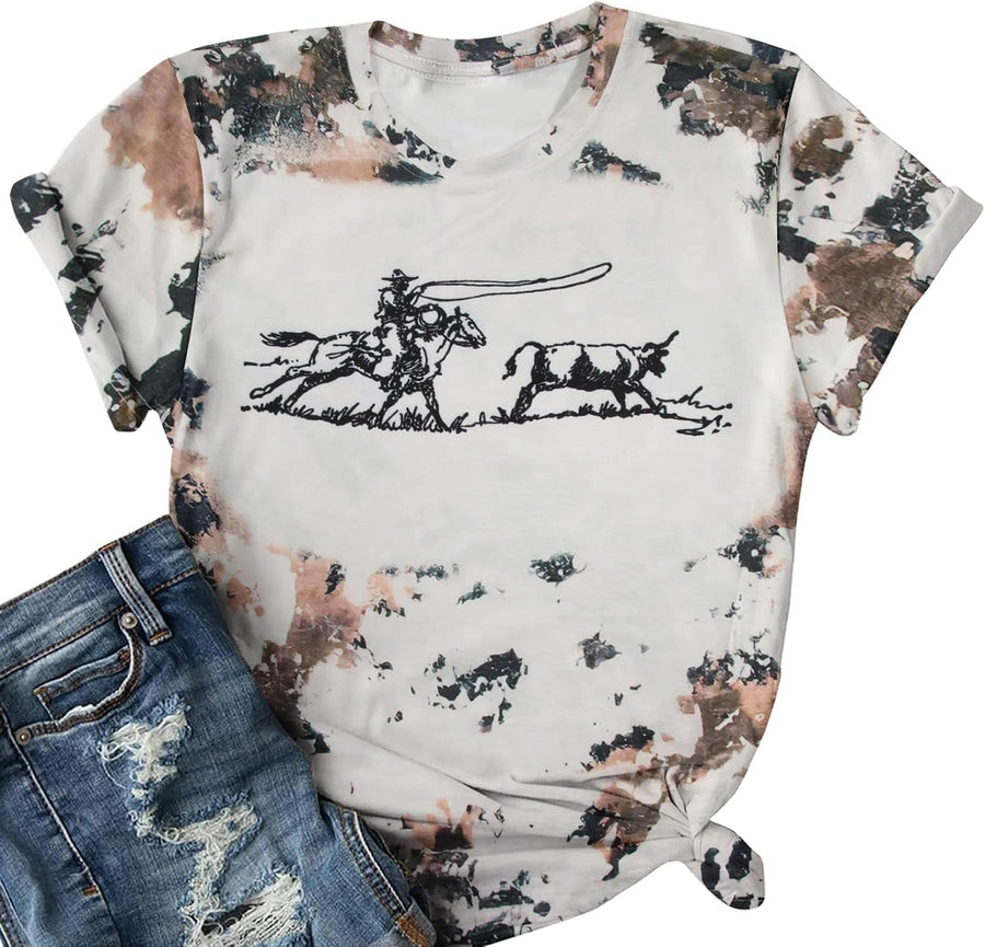 Western Rodeo Shirt Women Cowboy Cowgirl Tshirt Country Music Outfit - Brown