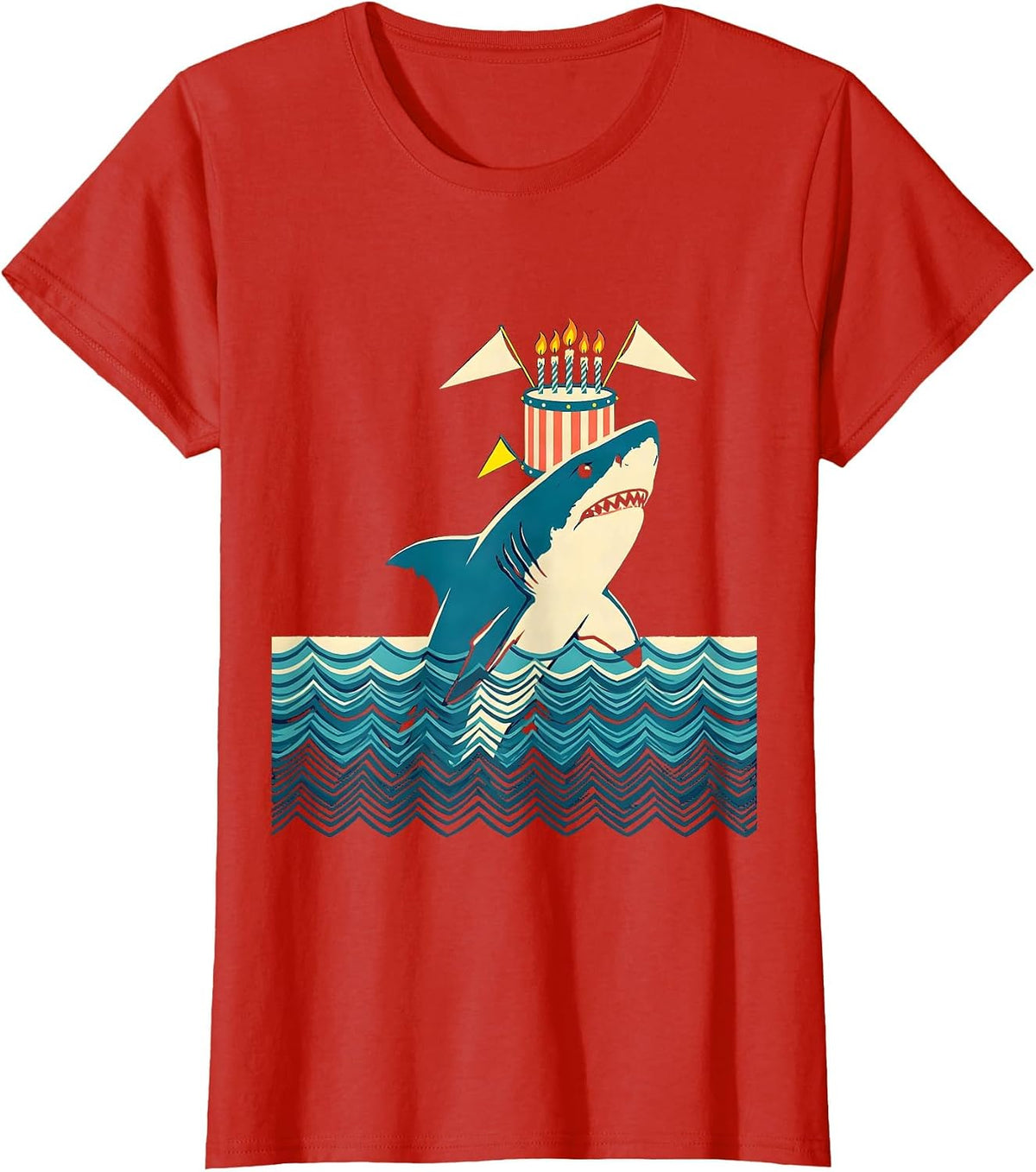 Shark Breaching Birthday Drum Kids Ocean Party T-Shirt - Red