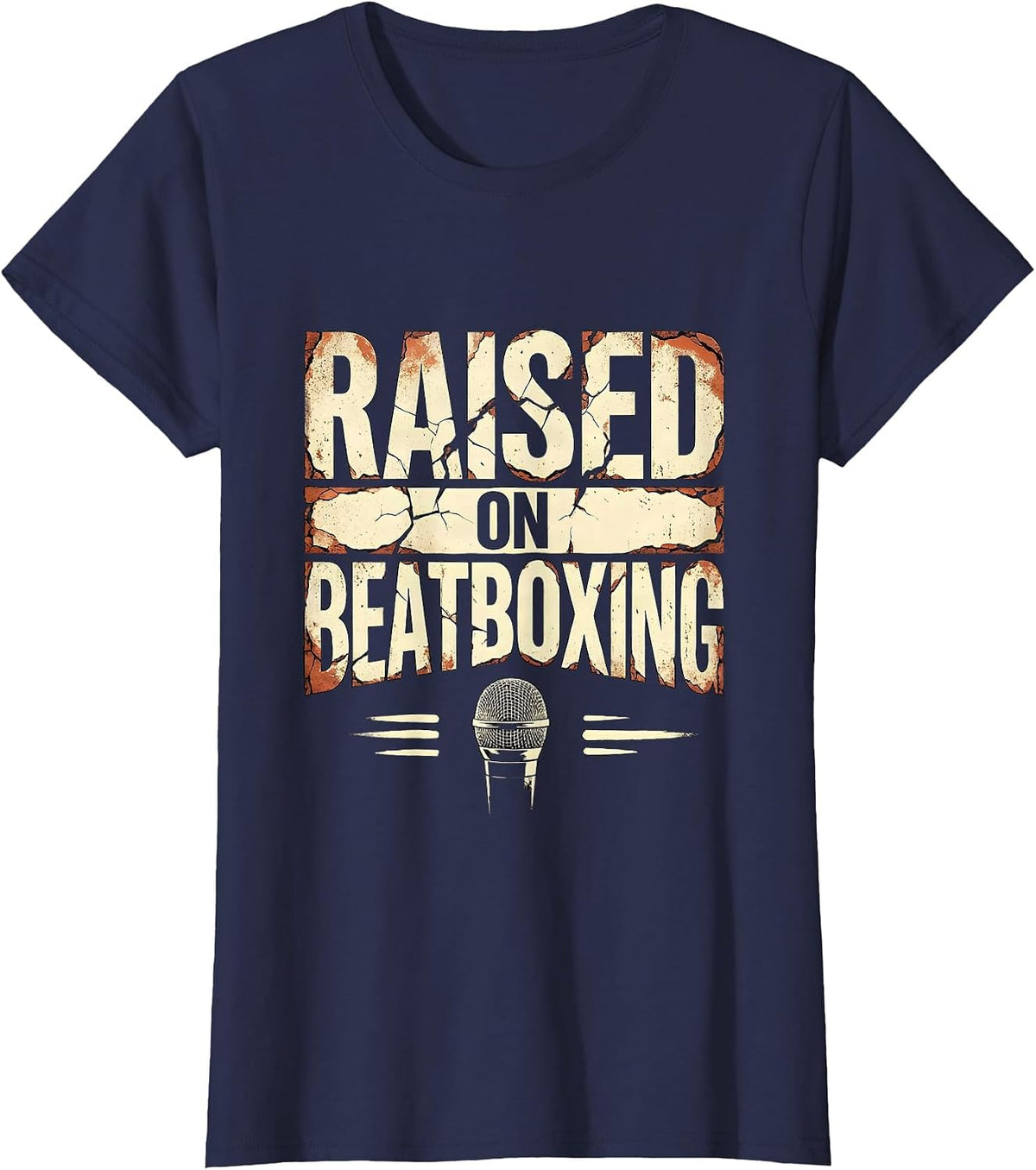 Women's Raised On Beatboxing Distressed Vintage 90s Hip Hop Rap T-Shirt - Navy Blue