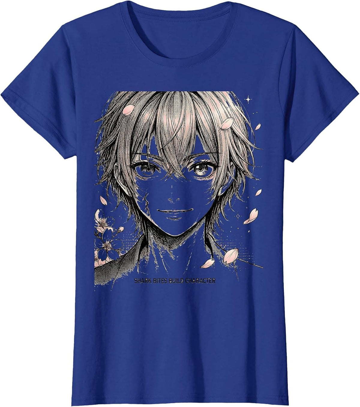 Women's Shark Bites Build Character Funny Ocean Design T-Shirt - Royal Blue