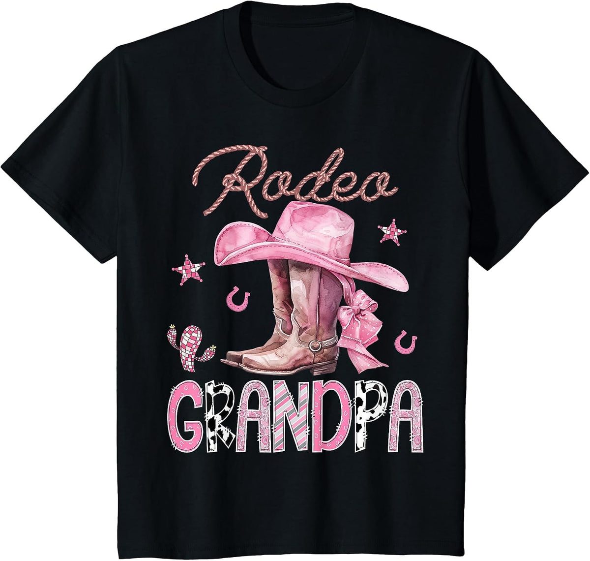 Rodeo Grandpa Pink Boots Coquette Cowgirl Birthday Party T-Shirt - Black