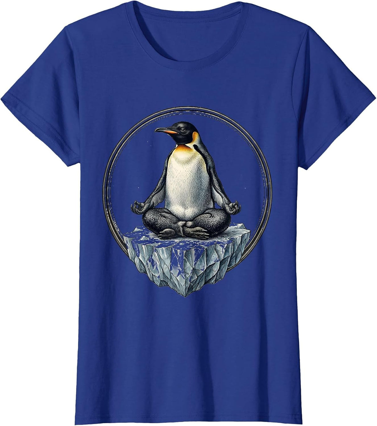 Women's Zen Penguin Meditating on Iceberg Graphic T-Shirt - Royal Blue