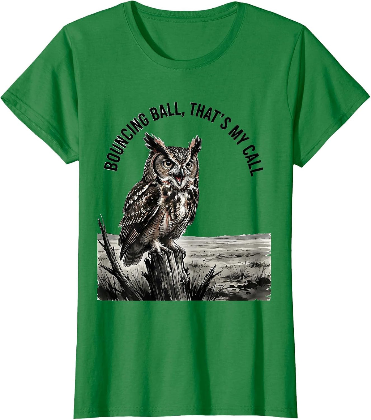 Women's Bouncing Ball That's My Call Whimsical Owl Lover Nature T-Shirt - Kelly Green