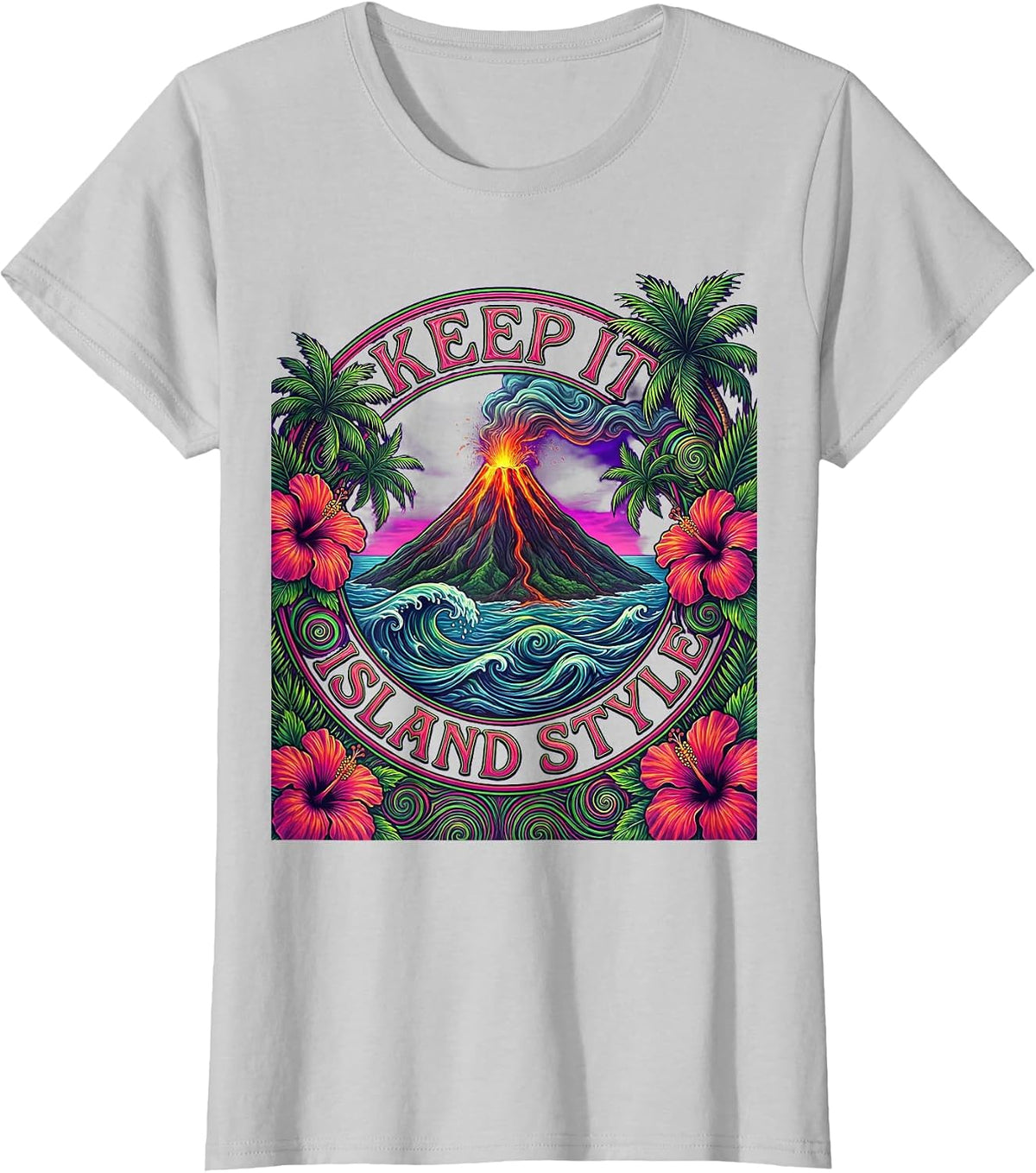 Keep It Island Style Hawaiian Graphic Design T-Shirt - Silver Grey