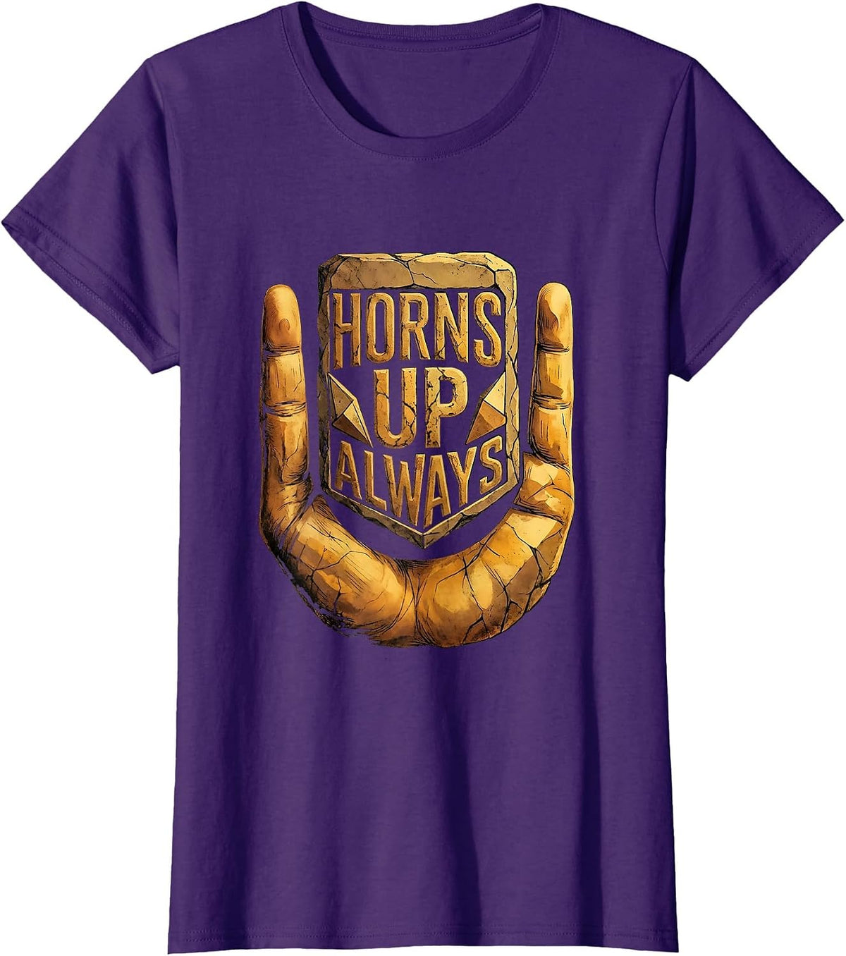 Horns Up Always Bold Metal Music Design T-Shirt - Purple