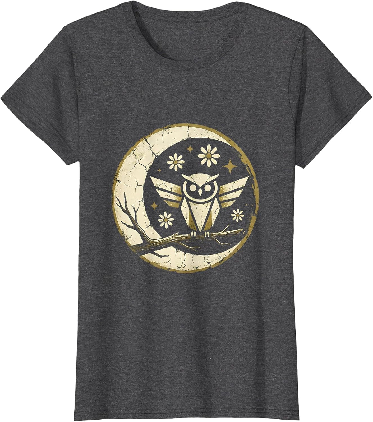 Women's Halloween Owl on Twisted Branch Illustration T-Shirt - Dark Heather Grey