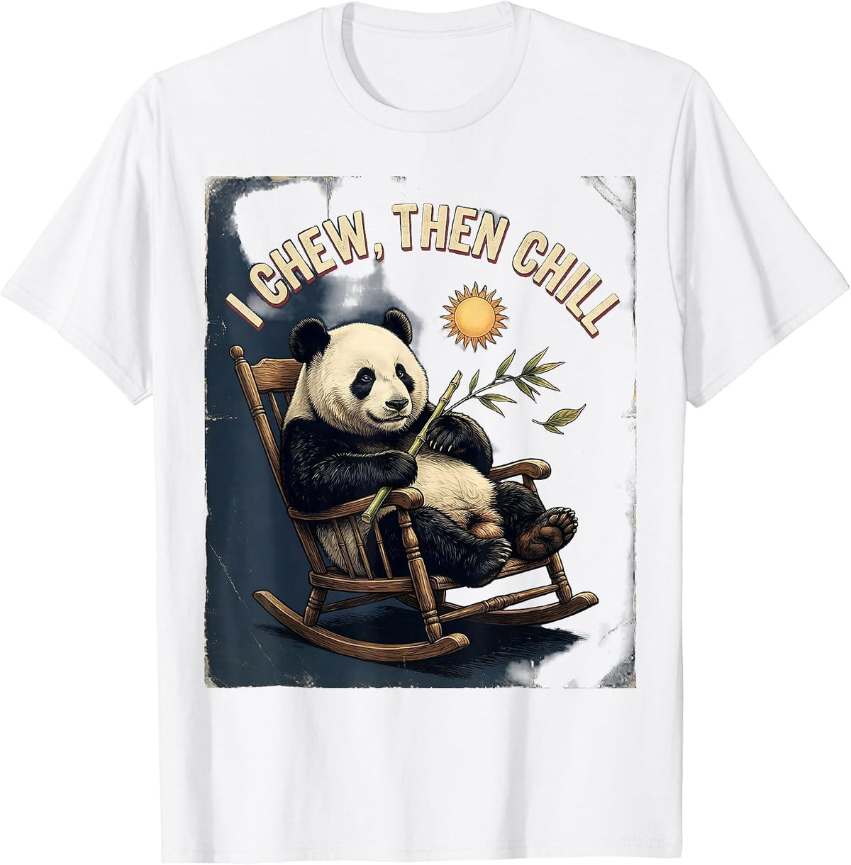 Men's I Chew, Then Chill Vintage Funny Panda Lover Humor Gift T-Shirt - White