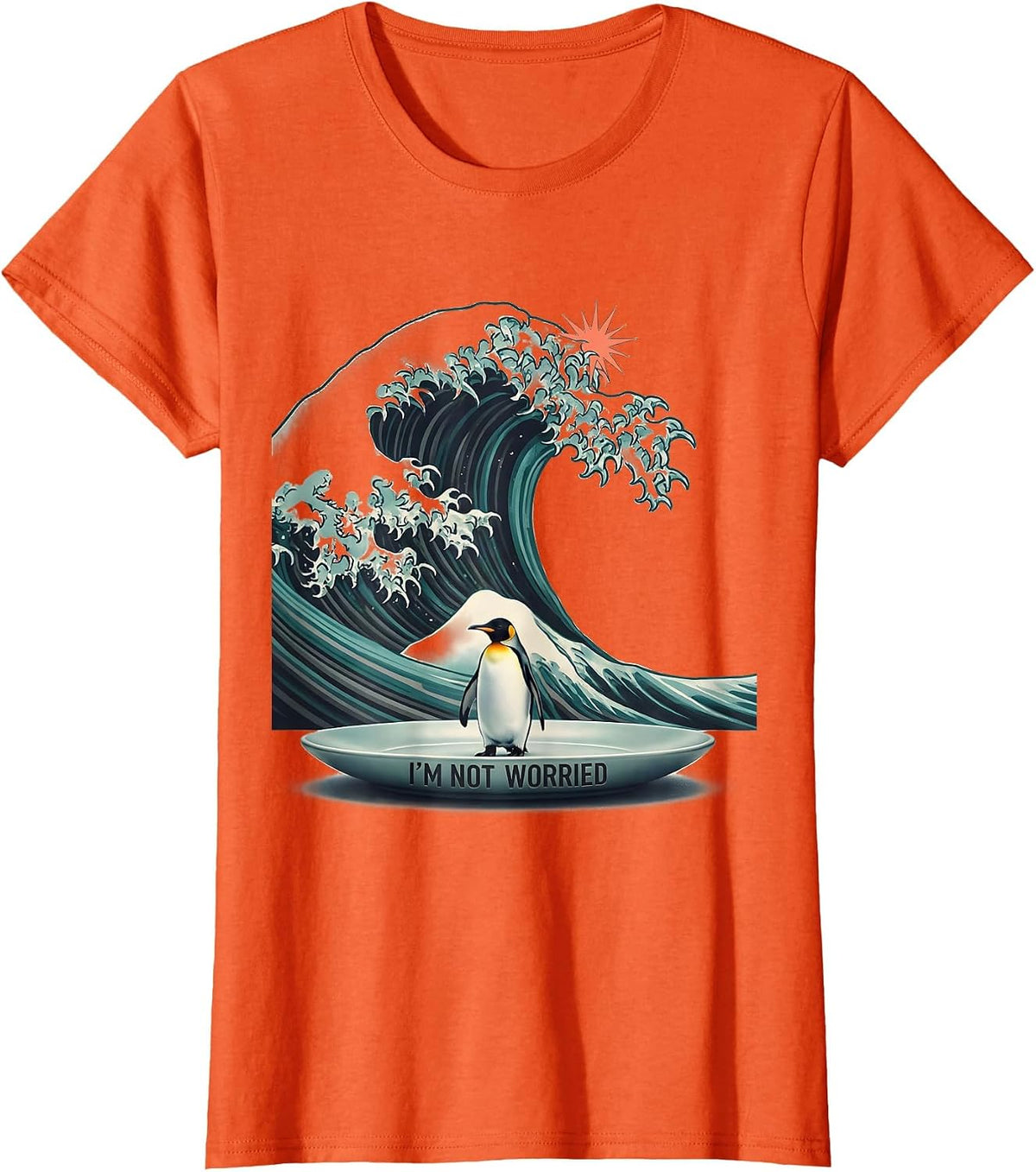 Women's I'm Not Worried Midcentury Modern Animal Humor Penguin Art T-Shirt - Orange