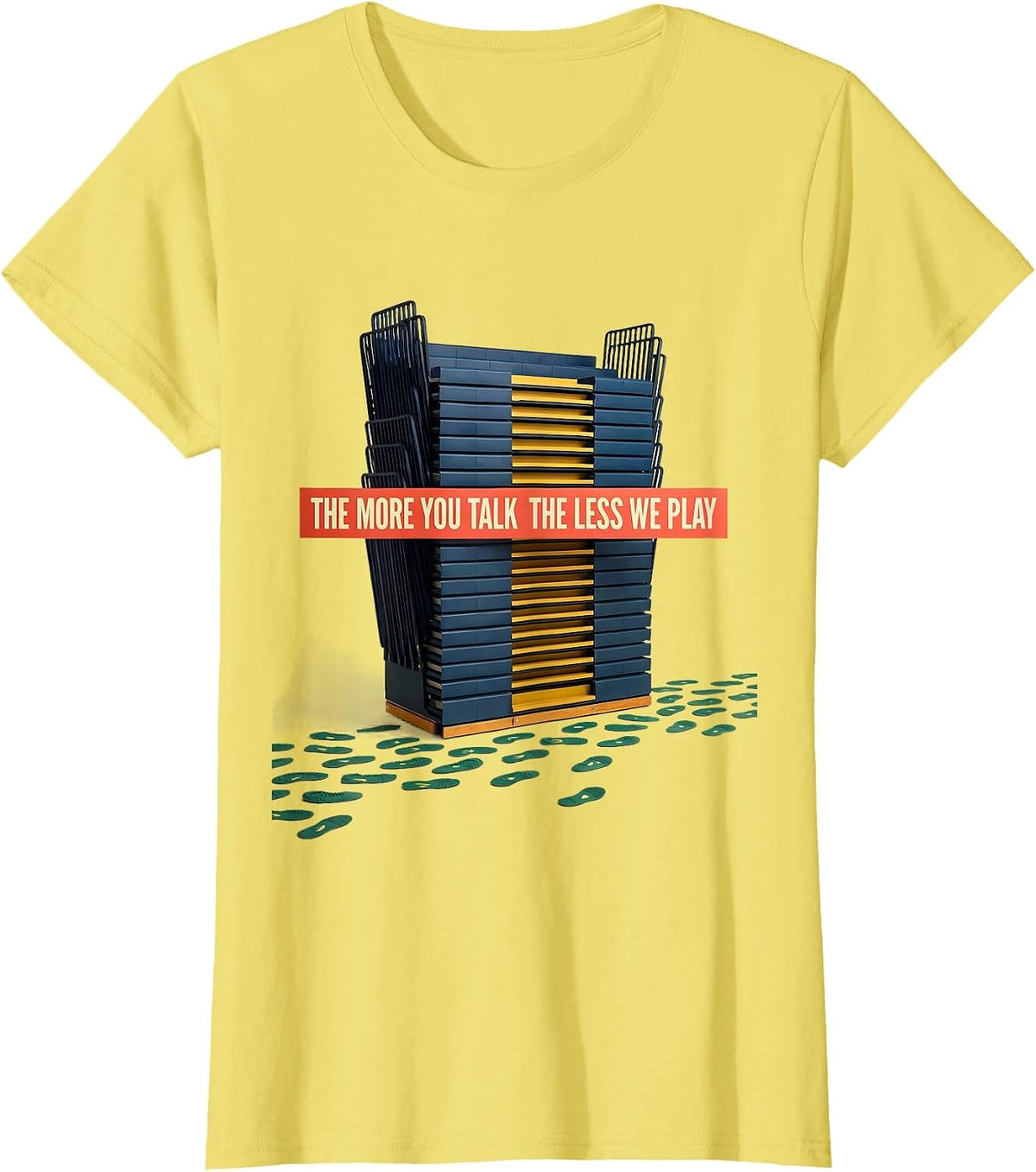 The More You Talk, The Less We Play Funny PE Teacher Back T-Shirt - Lemon Yellow