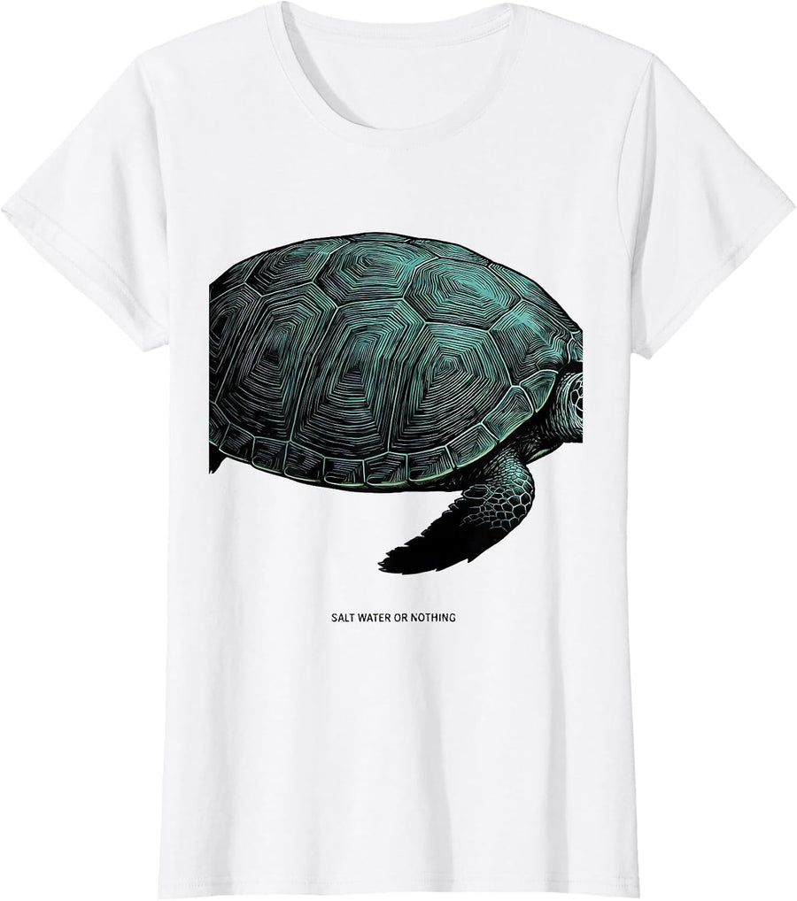 Women's Salt Water Or Nothing Sea Turtle Ocean Animal Lover T-Shirt - White