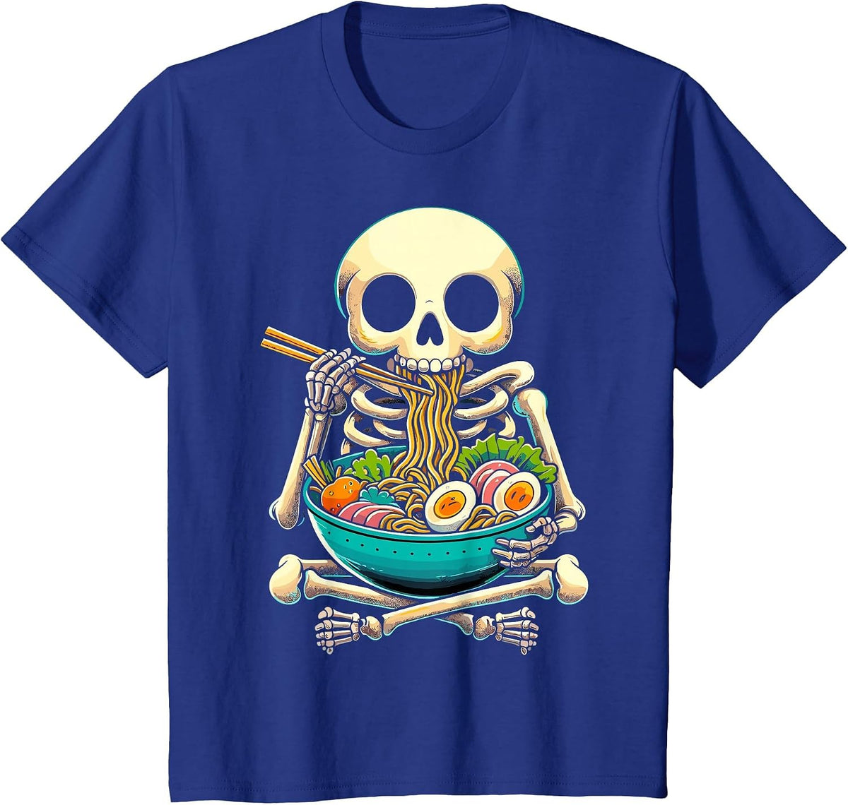 Halloween Skeleton Eating Ramen Noodles T-Shirt - Royal Blue