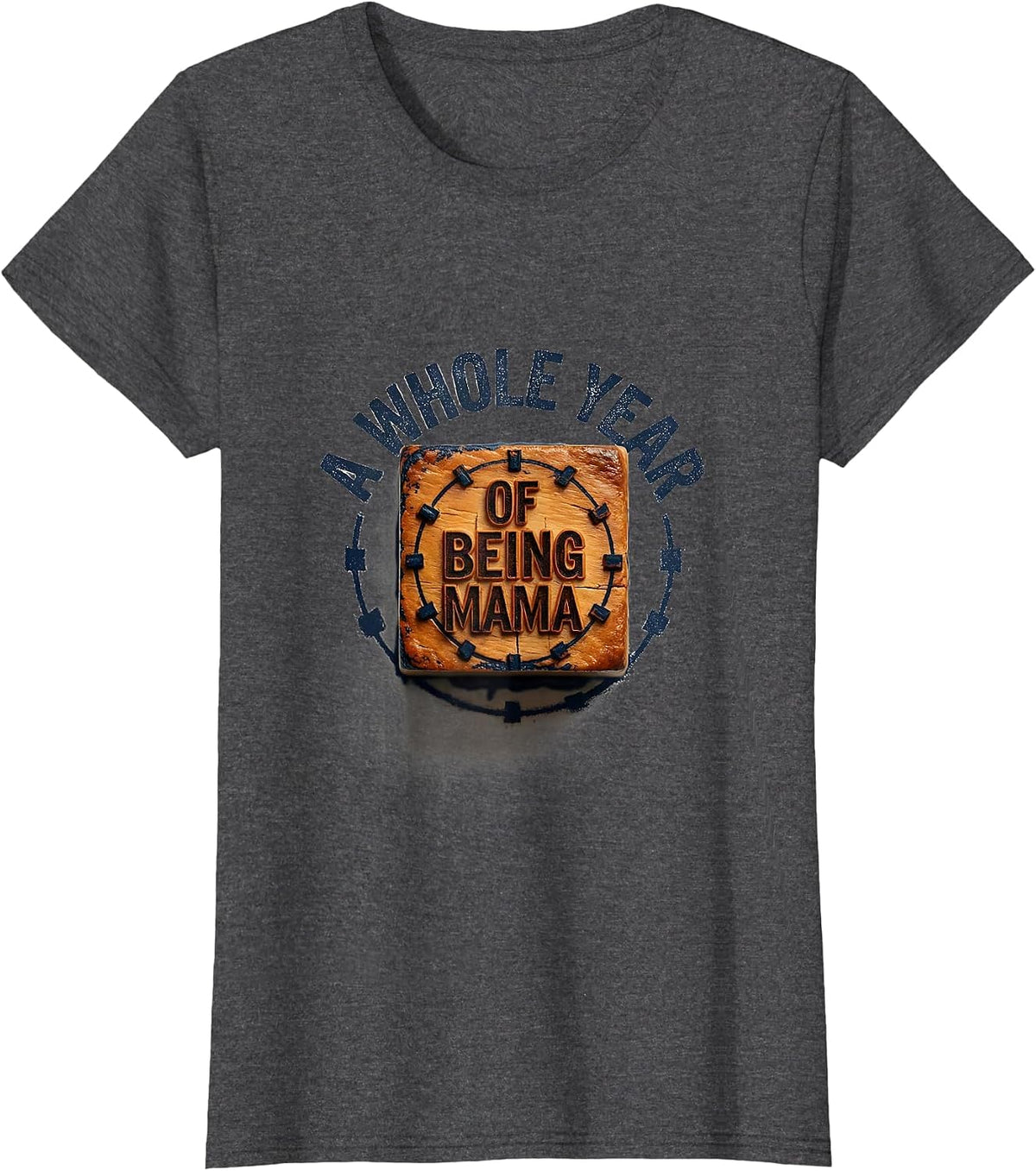 Women's A Whole Year Of Being Mama Rubber Stamp First Trip Around T-Shirt - Dark Heather Grey
