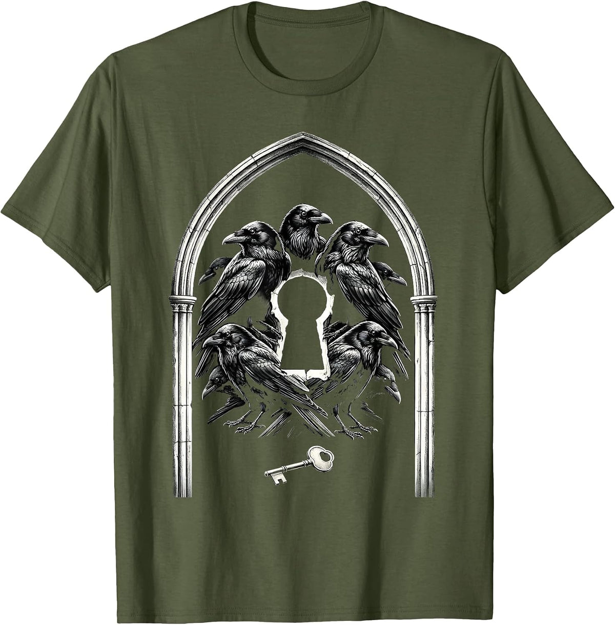 Crow Murder Silhouettes Gothic Humor Bird Lover Halloween T-Shirt - Olive Green