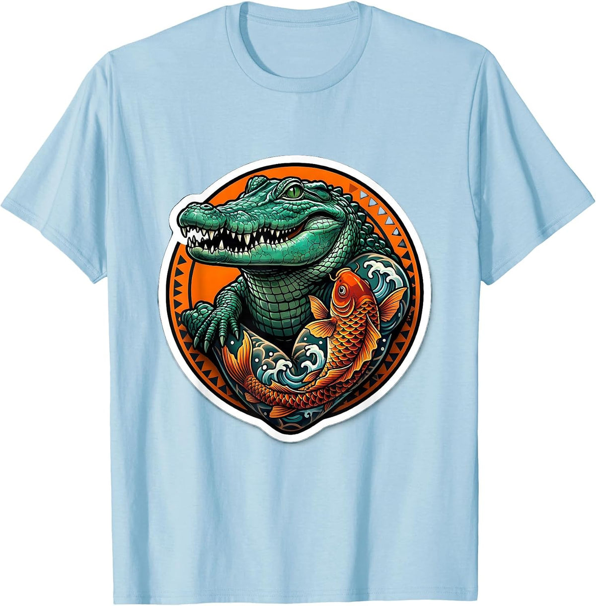 Men's Gator with Koi Fish Tattoo Sleeve Illustration T-Shirt - Baby Blue