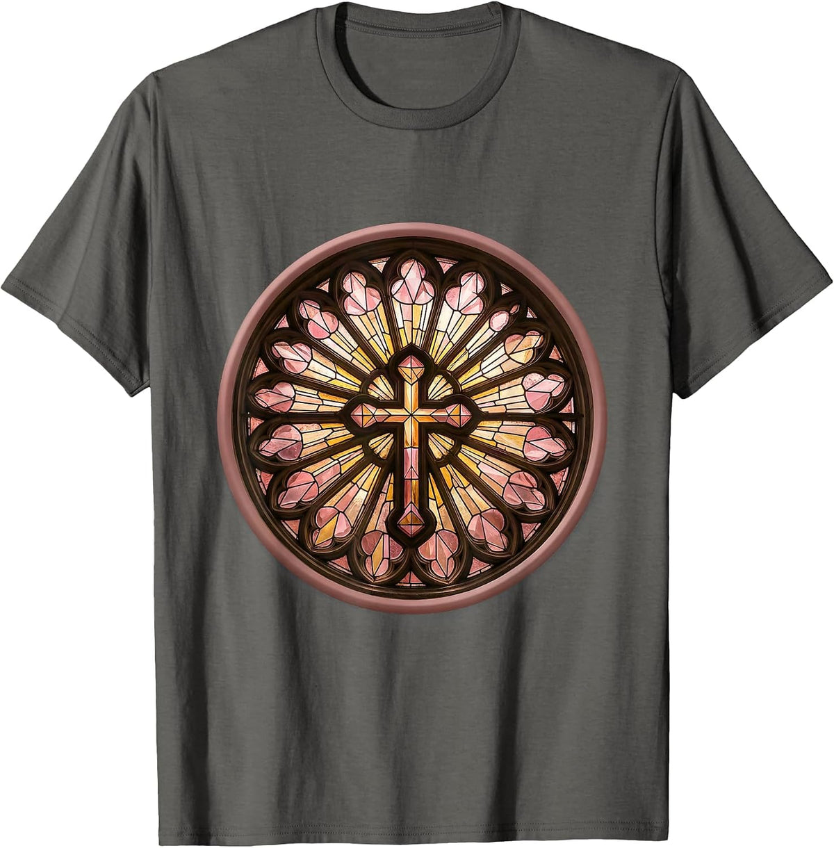 Stained Glass Sunburst Christian Faith Design T-Shirt - Asphalt Grey