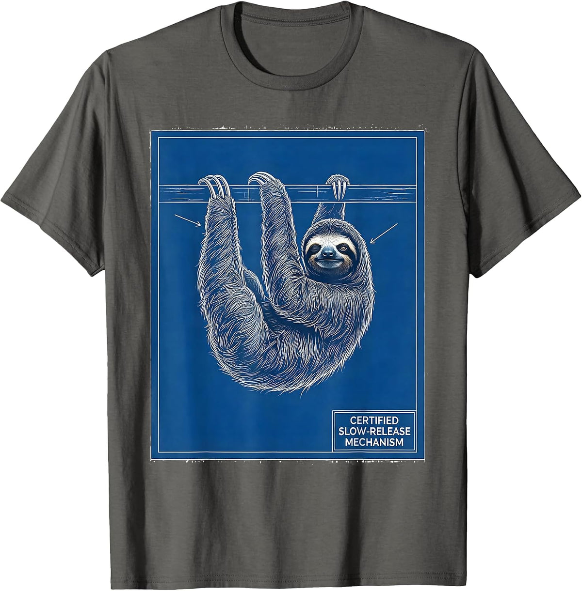Men's Certified Slow-Release Mechanism Funny Sloth Lover Gift T-Shirt - Asphalt Grey