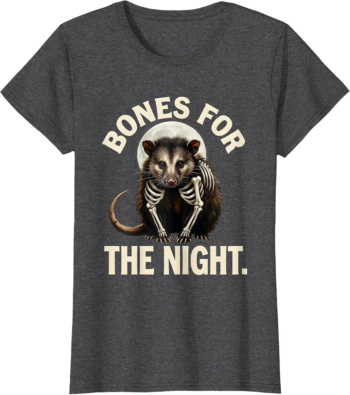 Women's Bones For The Night Vintage Opossum Halloween Spooky Moon T-Shirt - Dark Heather Grey
