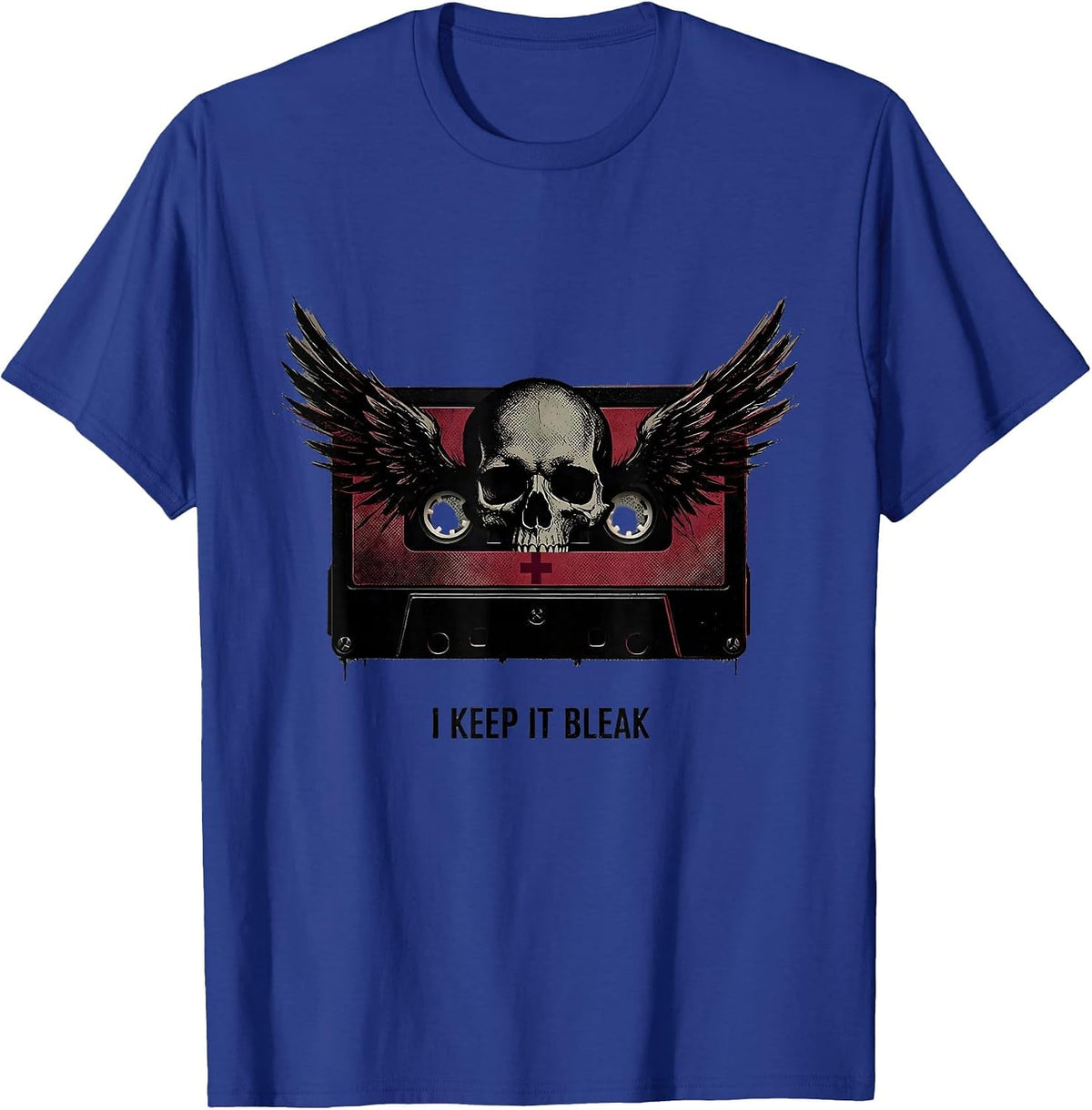 I Keep It Bleak Distressed Gothic Skull Alt-Aesthetic Emo T-Shirt - Royal Blue