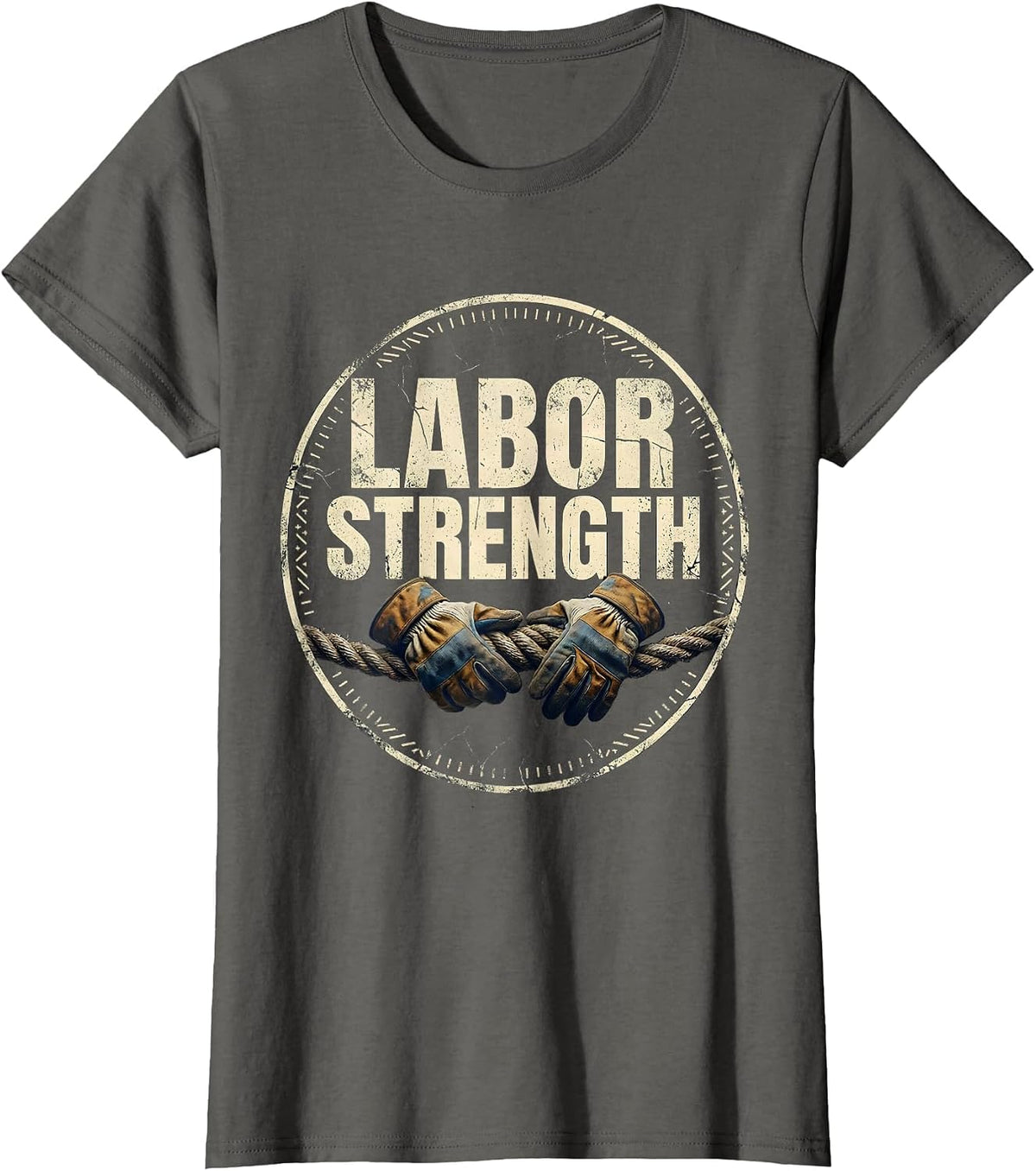 Women's Labor Strength Distressed Union Worker Solidarity Pride T-Shirt - Asphalt Grey