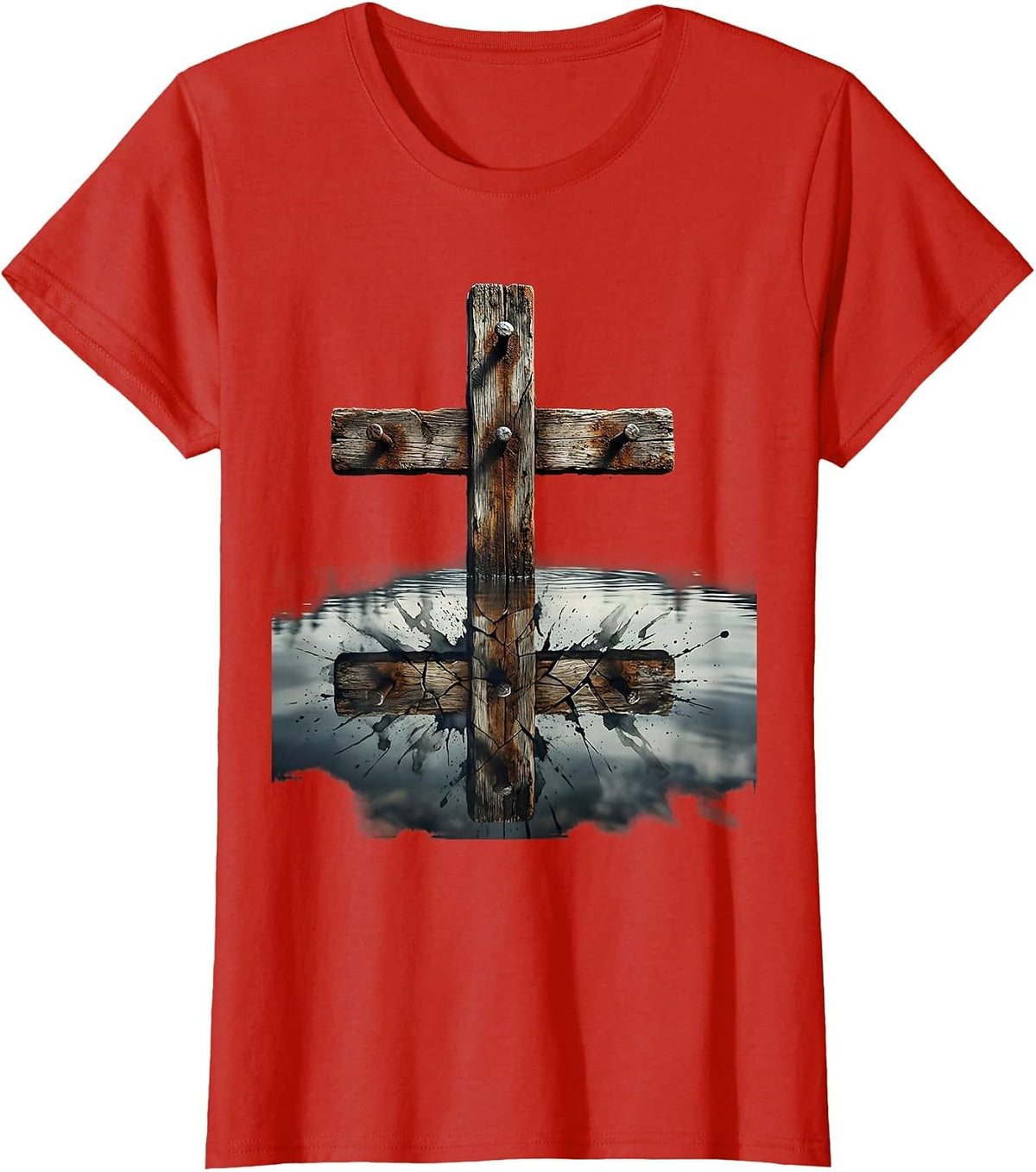 Three Nails Cross Reflection Christian Design T-Shirt - Red