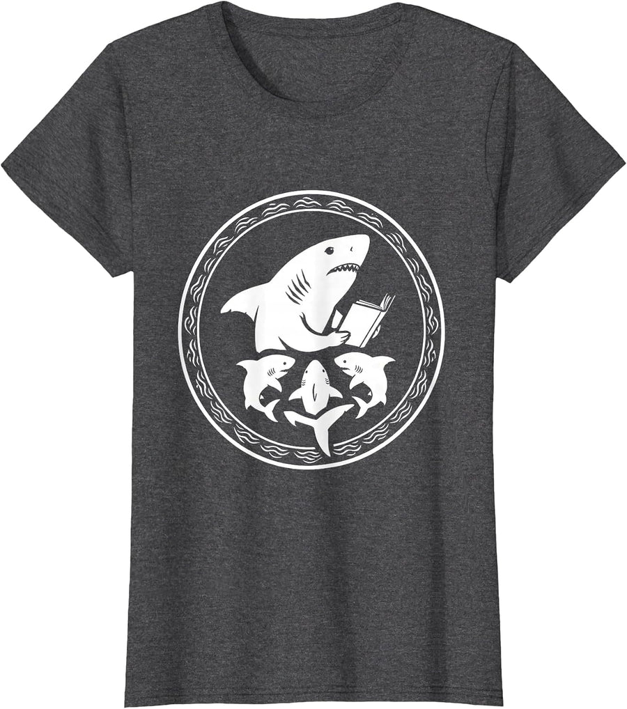 Women's Daddy Shark Bedtime Story With Pups T-Shirt - Dark Heather Grey