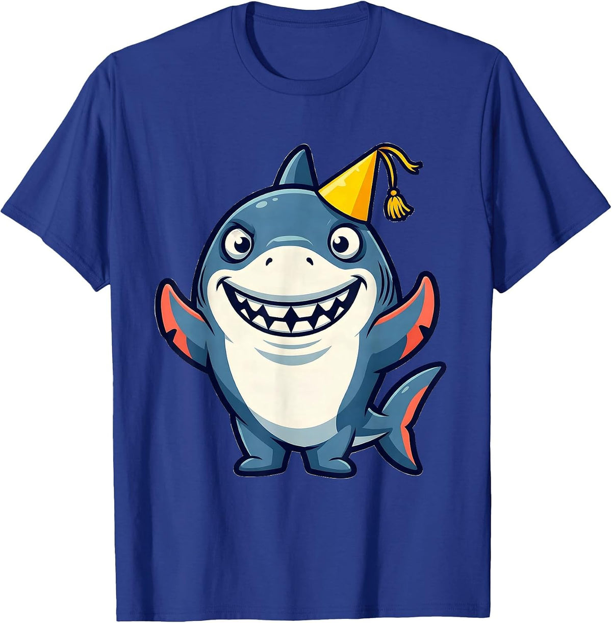 Men's Derpy Shark in a Sideways Party Hat T-Shirt - Royal Blue