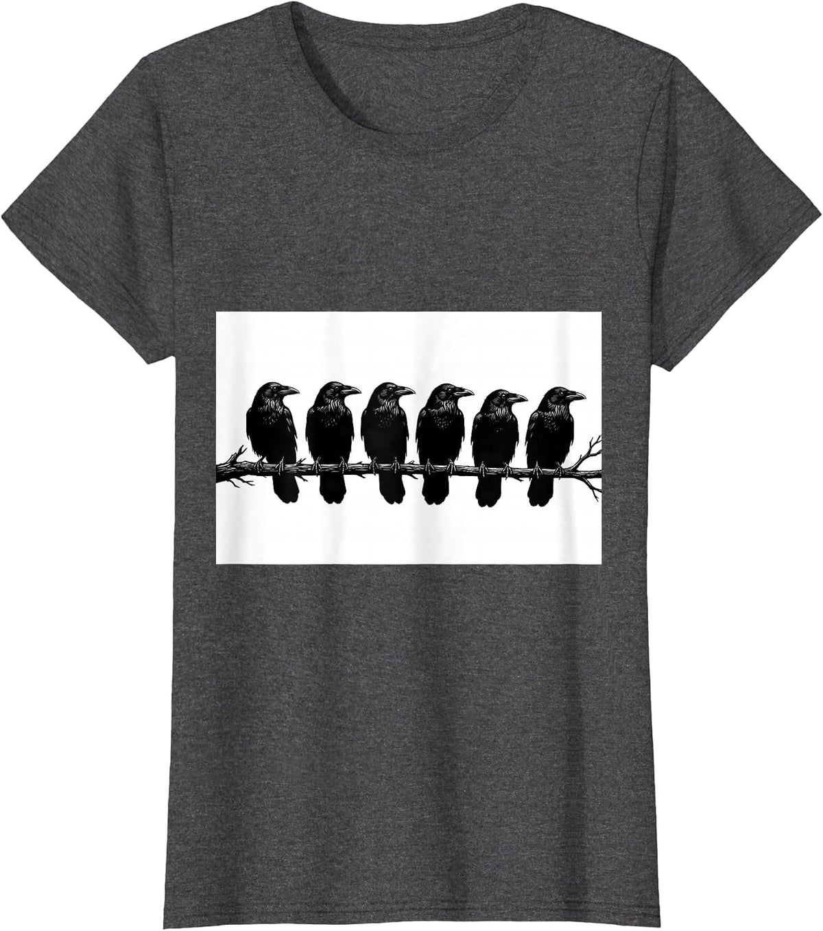 Women's Six Crows Silhouette Dark Humor Gothic Bird Lover T-Shirt - Dark Heather Grey