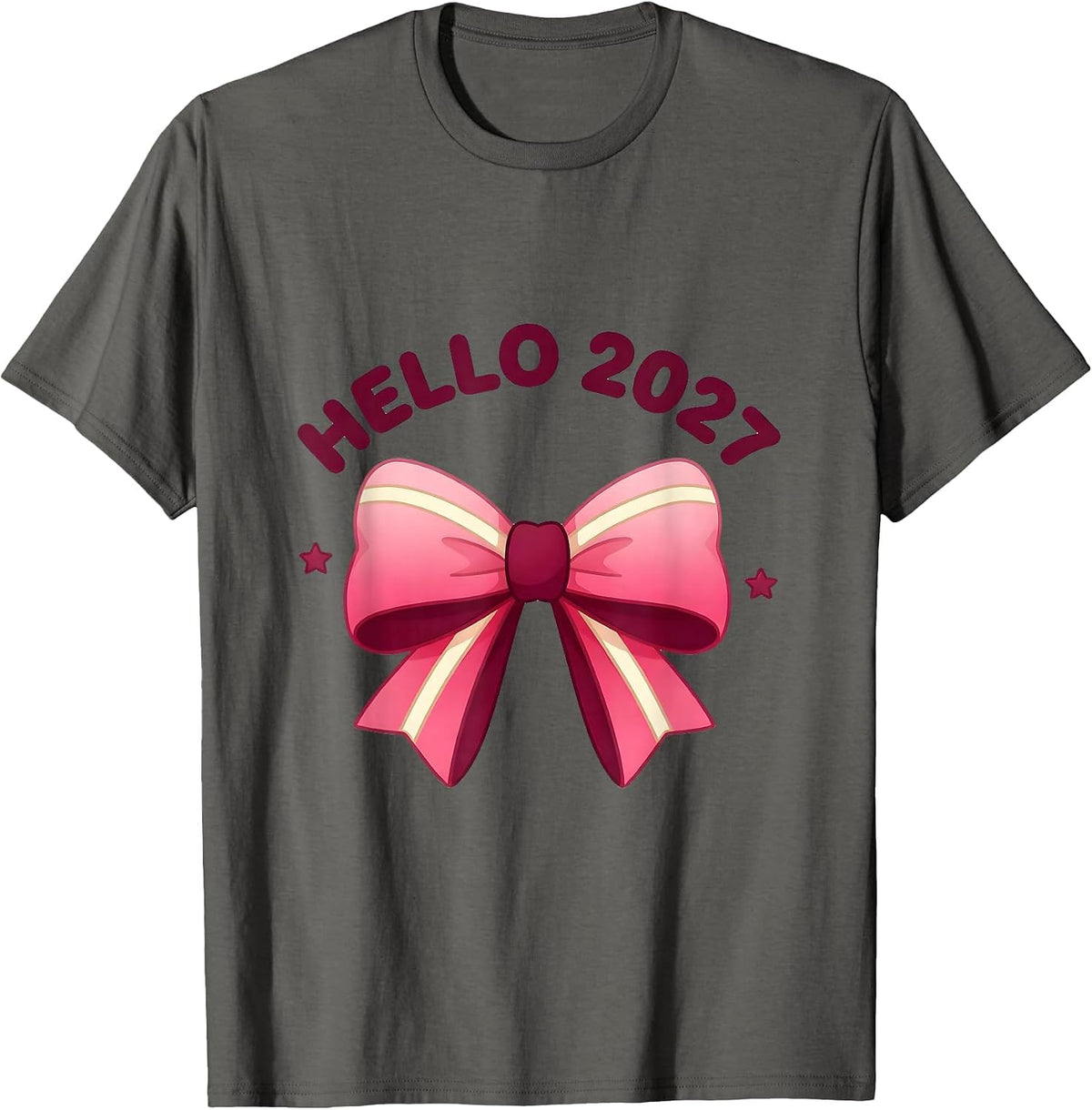 Men's Hello 2027 Cute Kawaii Bow Coquette New Year's Eve 2027 T-Shirt - Asphalt Grey