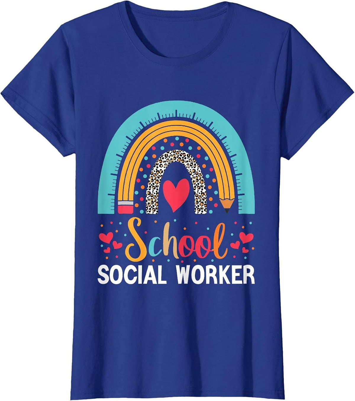School Social Worker Boho Rainbow Leopard School Worker T-Shirt - Royal Blue