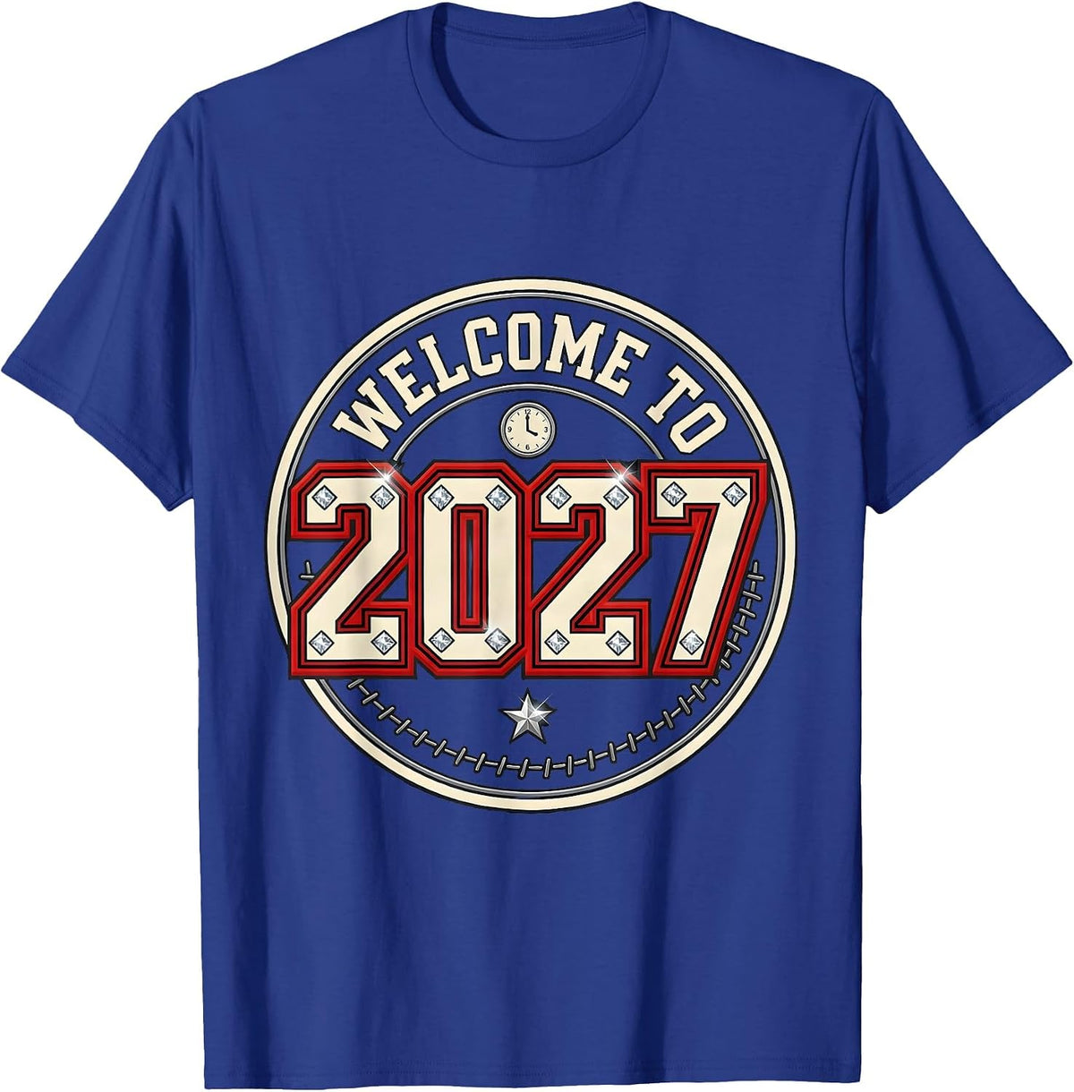 Welcome To 2027 Sparkle Varsity Novelty Party Wear T-Shirt - Royal Blue