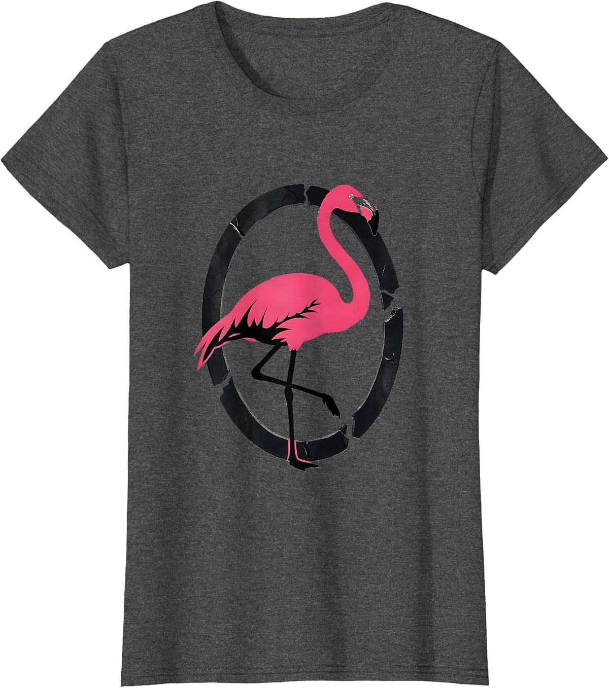 Women's Pink Flamingo Silhouette Novelty Humor Gift T-Shirt - Dark Heather Grey