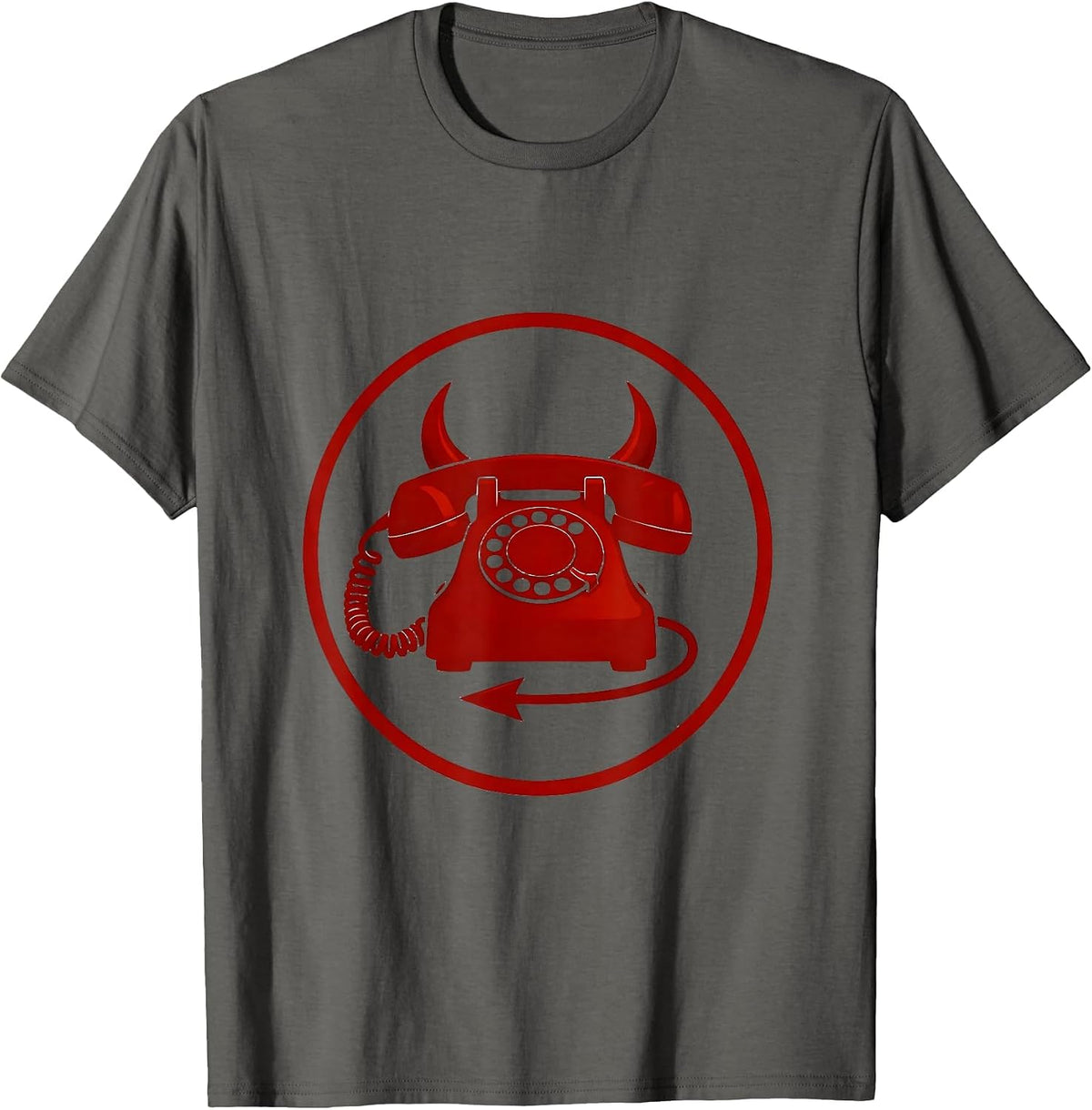 Vintage Devil Phone Retro Dark Humor Graphic T-Shirt - Asphalt Grey