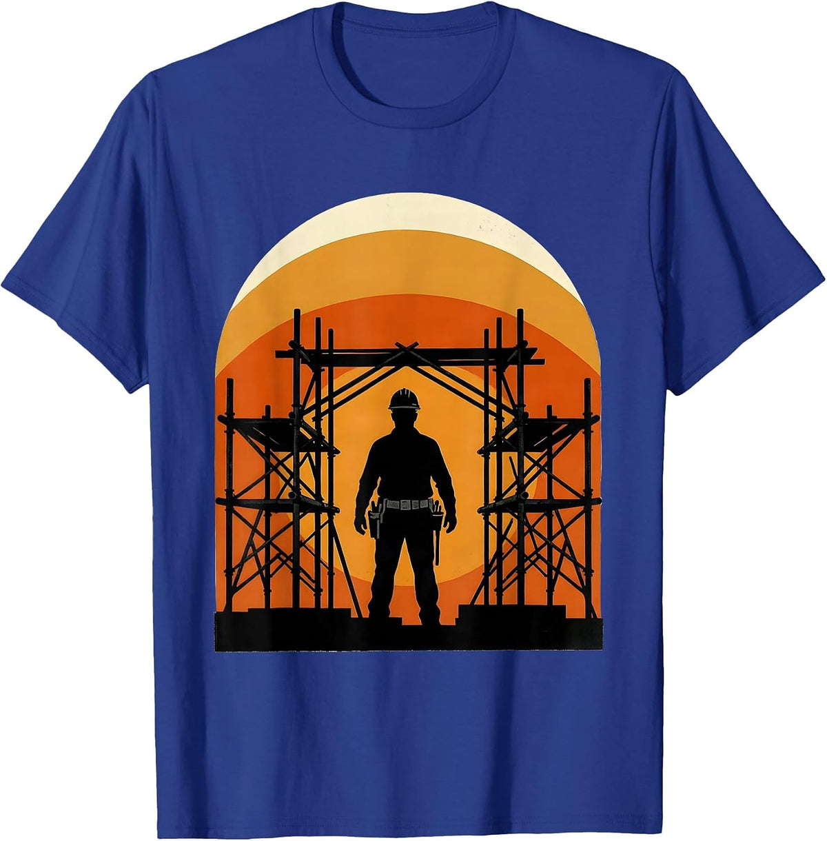 Construction Worker Sunset Scaffolding Graphic T-Shirt - Royal Blue
