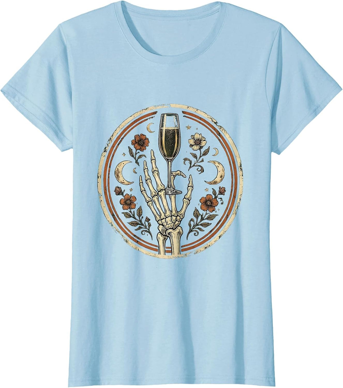 Skeleton Hand Reaching for Champagne Halloween T-Shirt - Baby Blue