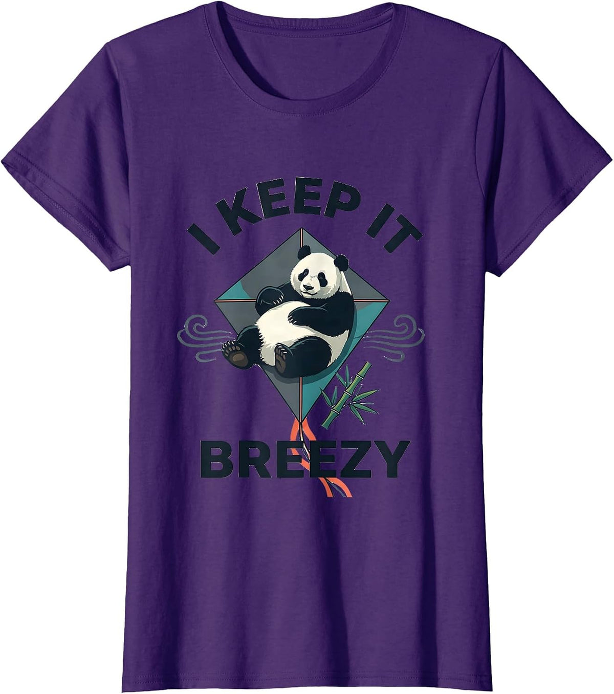 Women's I Keep It Breezy Flat Vector Cute Panda Lover Gift T-Shirt - Purple