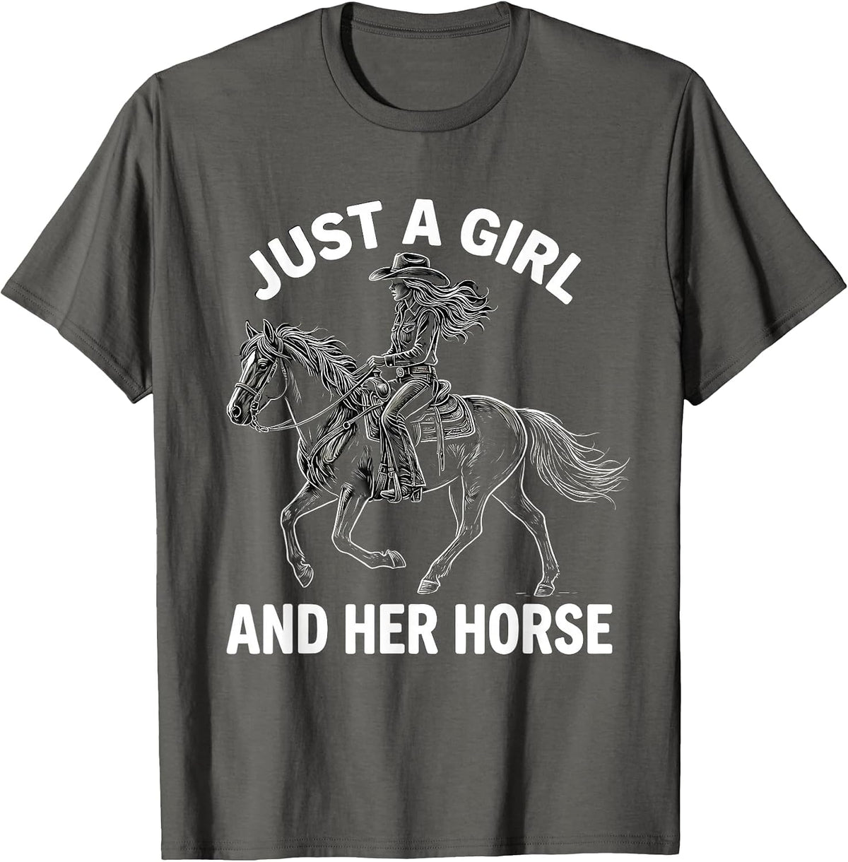 Just a Girl and Her Horse Cowgirl Design T-Shirt - Asphalt Grey