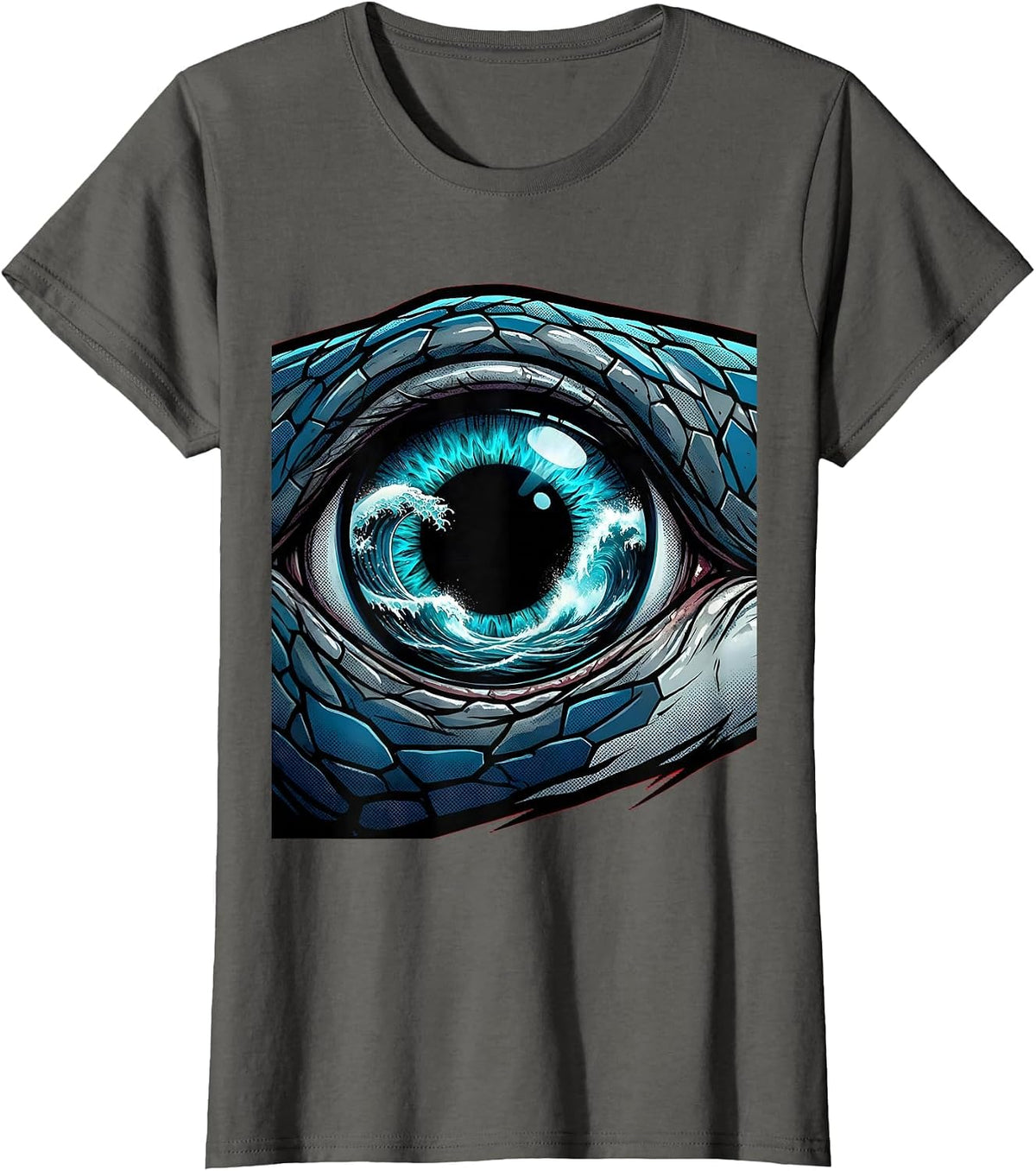 Women's Shark Eye Close-Up With Ocean Reflection Art T-Shirt - Asphalt Grey