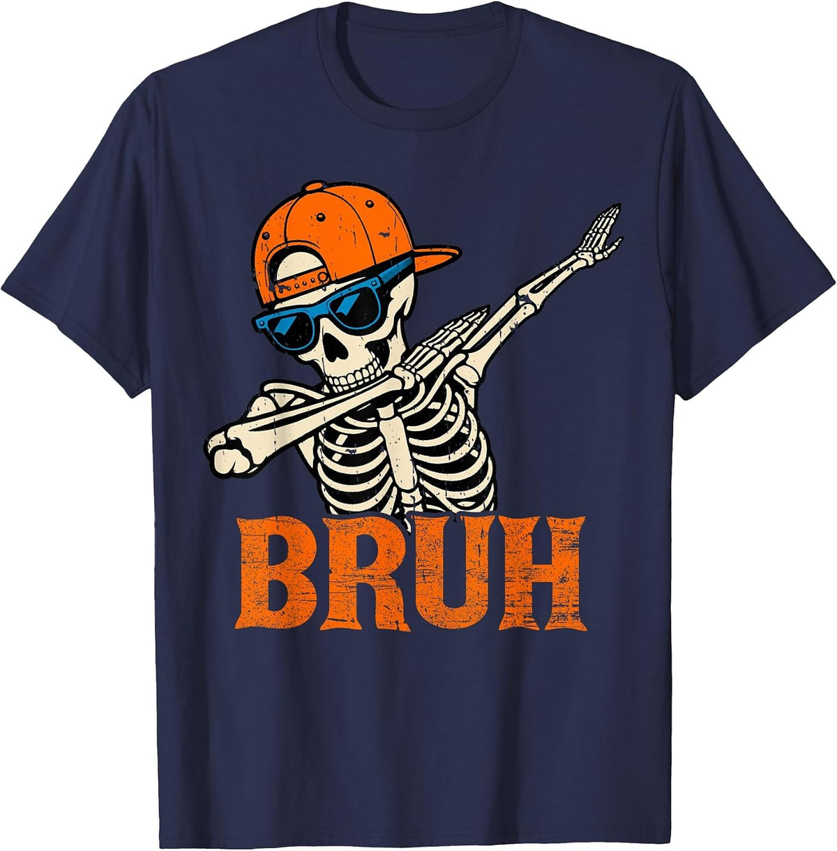 Bruh Spooky Dabbing Skeleton Halloween Custome for Boys Men T-Shirt - Navy Blue