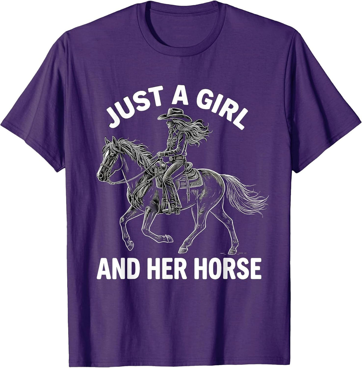 Just a Girl and Her Horse Cowgirl Design T-Shirt - Purple