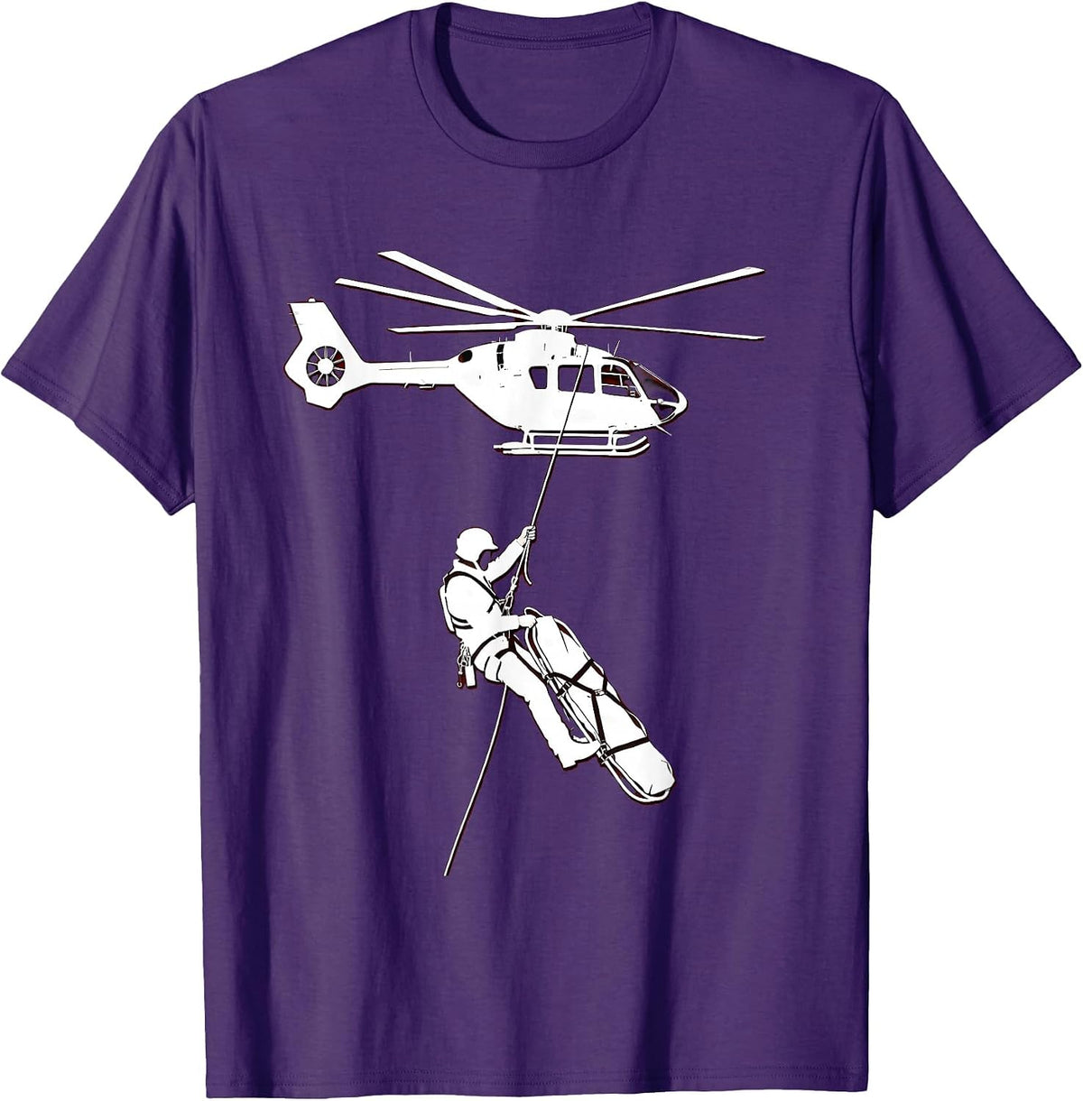 Paramedic Helicopter Rappel Emergency Rescue Graphic T-Shirt - Purple