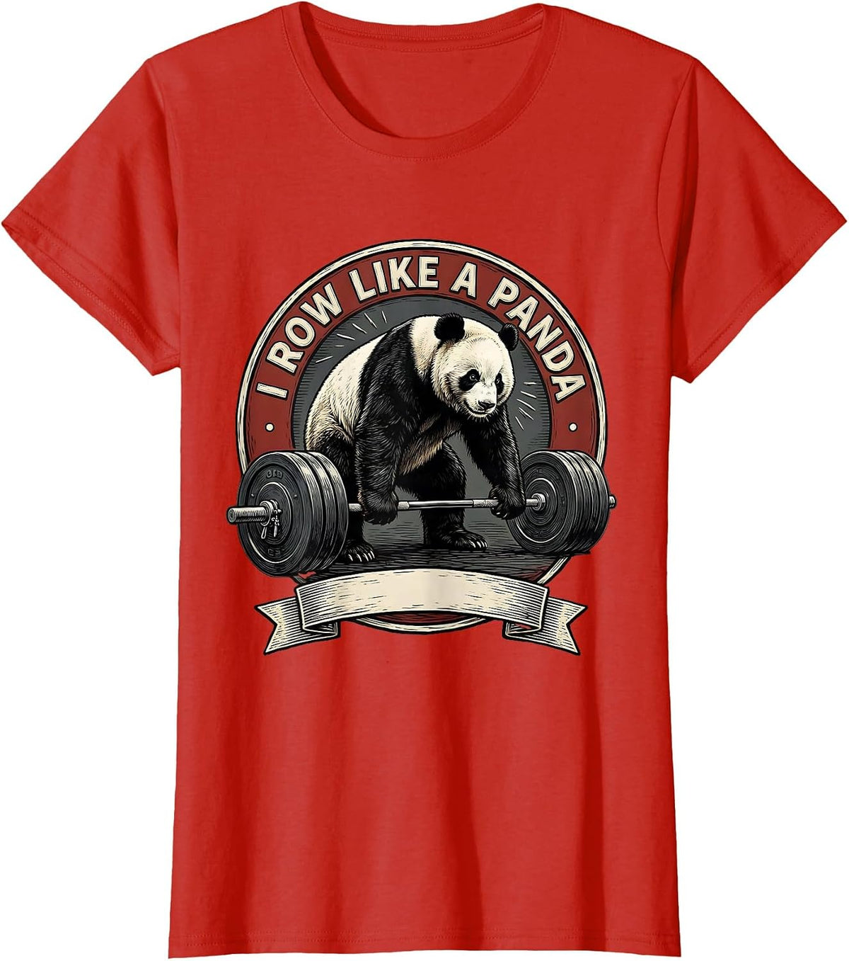 Women's I Row Like A Panda Funny Gym Panda Weightlifting Workout T-Shirt - Red