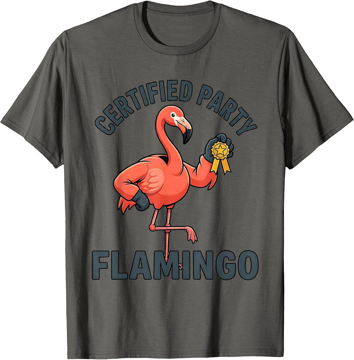 Certified Party Flamingo Funny Animal Lover Halloween T-Shirt - Asphalt Grey