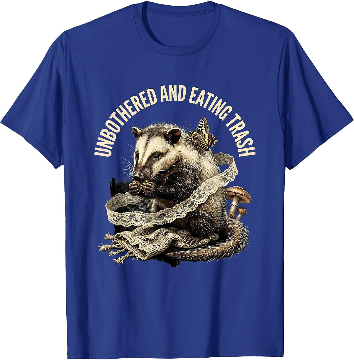 Men's Unbothered And Eating Trash Opossum Design T-Shirt - Royal Blue