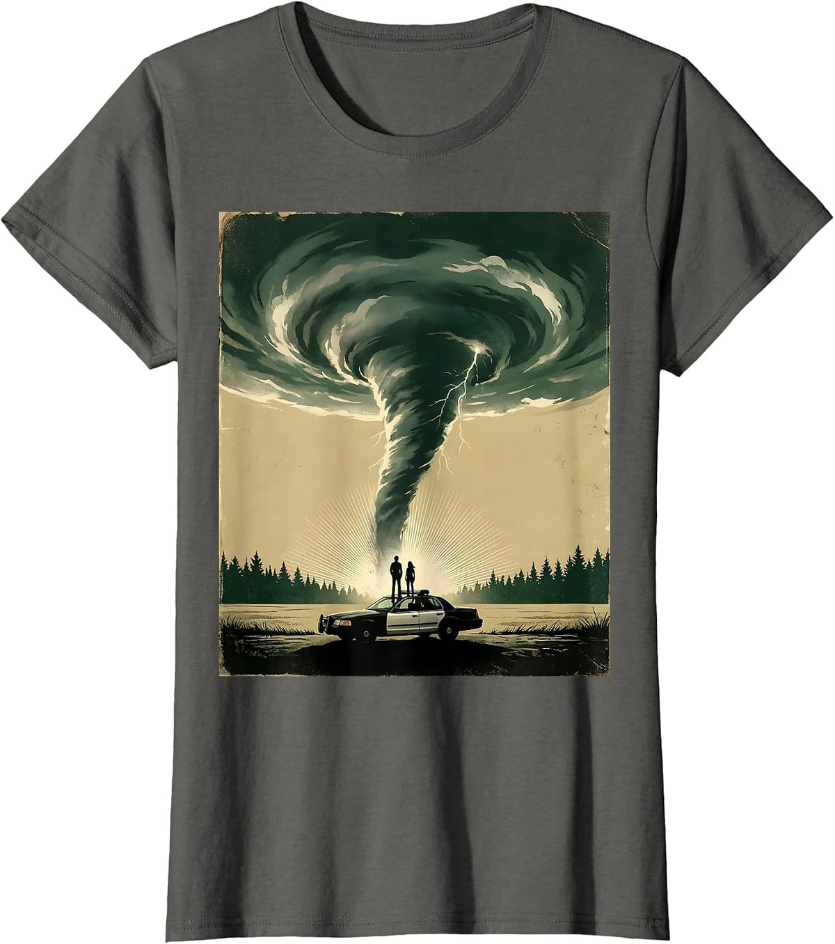 Women's Storm Chaser Silhouette Vintage Meteorology Enthusiast T-Shirt - Asphalt Grey