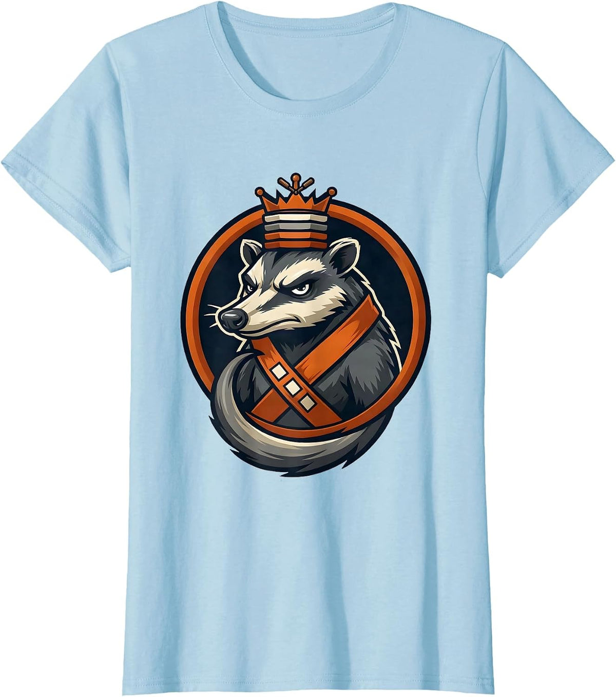 Women's Badge-Locked Opossum Mascot Thanksgiving Humor T-Shirt - Baby Blue