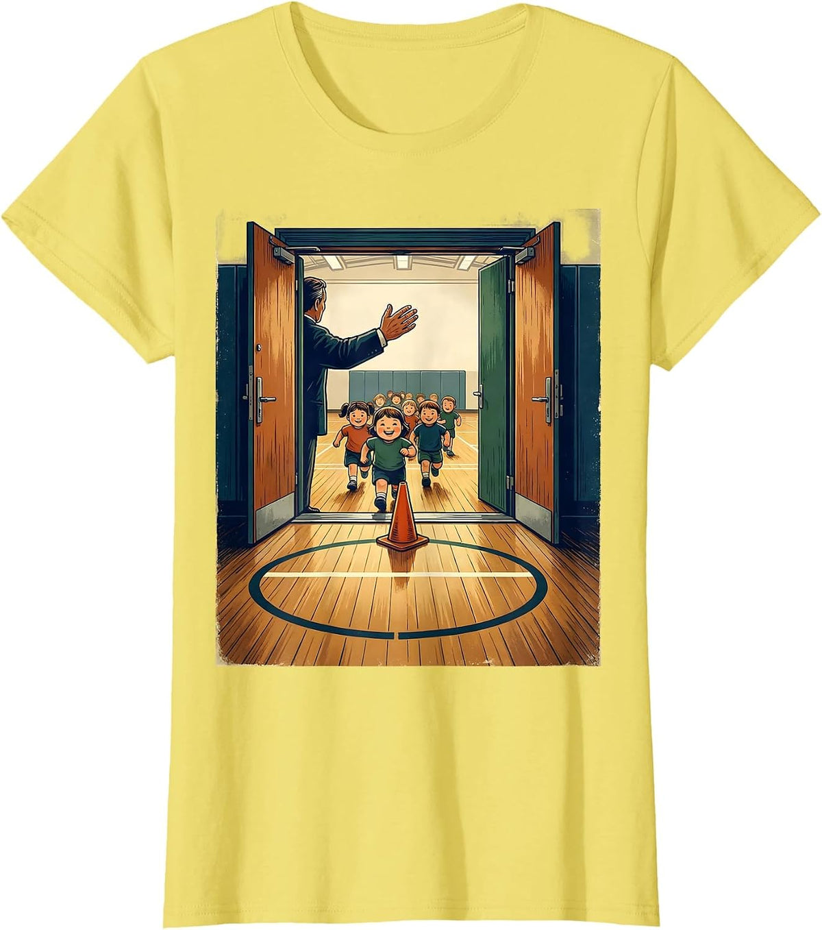 Women's Vintage Gym Doorway PE Teacher Back To School T-Shirt - Lemon Yellow