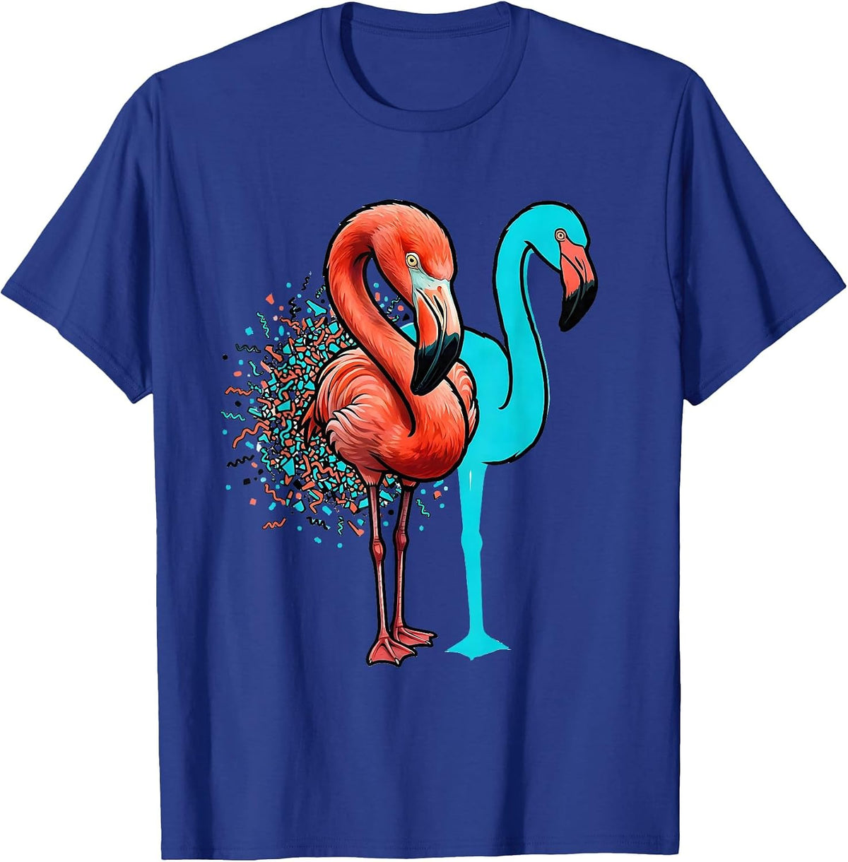 Men's Pink Flamingo Hook Gesture Memphis Postmodern Bird Lover T-Shirt - Royal Blue