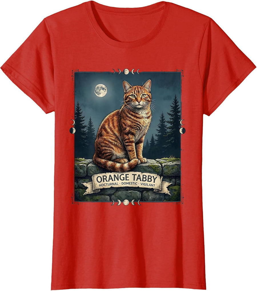 Women's Orange Tabby — Nocturnal, Domestic, Vigilant Vintage T-Shirt - Red
