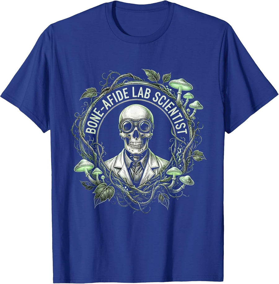 Bone-afide Lab Scientist Halloween Skeleton Design T-Shirt - Royal Blue