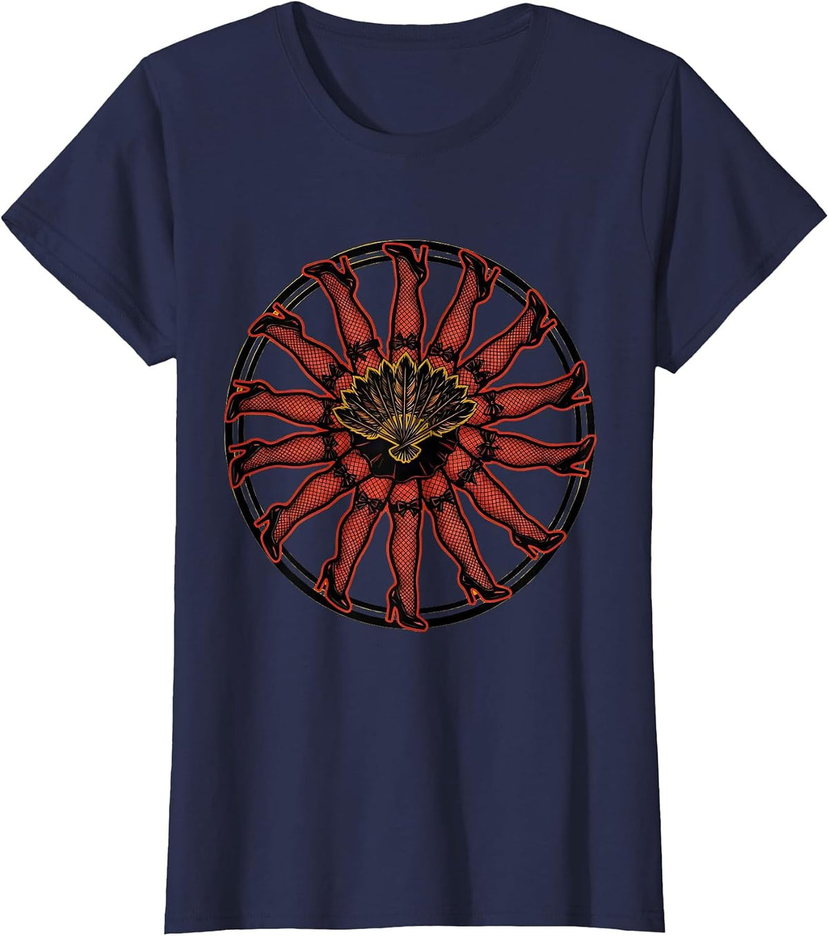 Women's Showgirl Fishnet Chorus Line Graphic Tee T-Shirt - Navy Blue